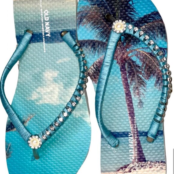 Tropical Flip Flops, Rhinestones, Crystals, Beach Wedding, Pool Party Gift Sz 6 - Picture 13 of 16